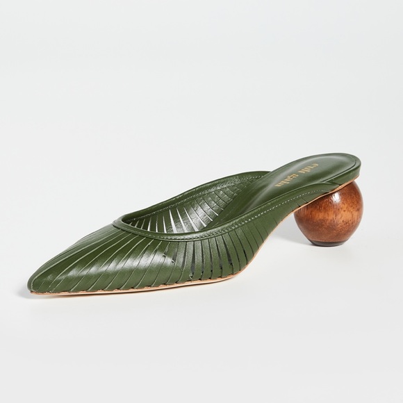 Cult Gaia - Alia Forest Green Leather Pointed Toe Mules with Ball Heels - Picture 8 of 8